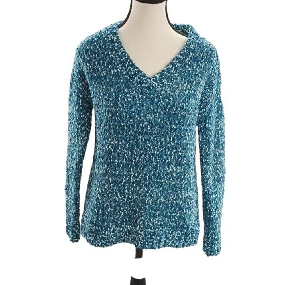 LOFT Outlet Womens Sweater XS Teal Blue V Neck Knit Soft Cozy Pullover